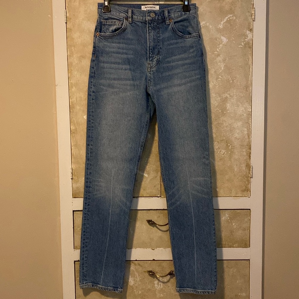 Reformation Liza Ultra High Rise Straight Jeans Women’s Sz 27 Icarian Wash Blue
